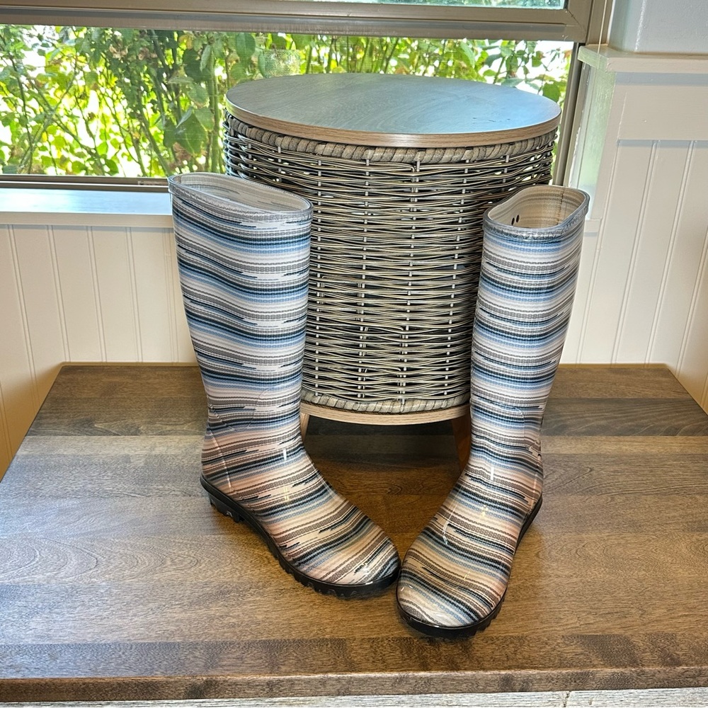 UGG Blue hues 'Shaye Serape' Rubber Rain Boots Size 8 New